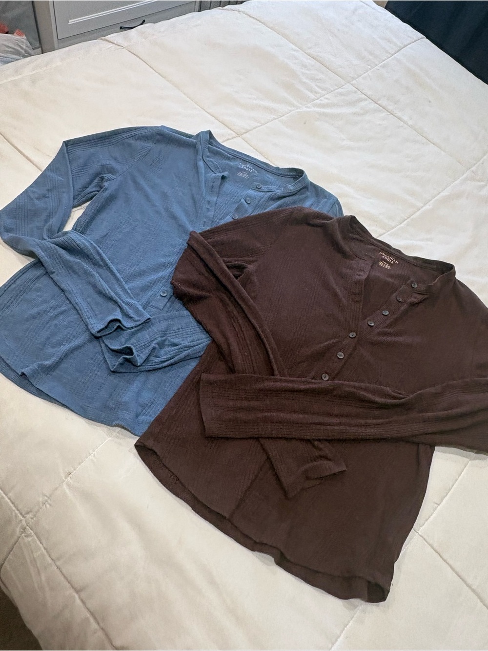 American Eagle Outfitters Ribbed Henley Sweaters in Blue and Brown